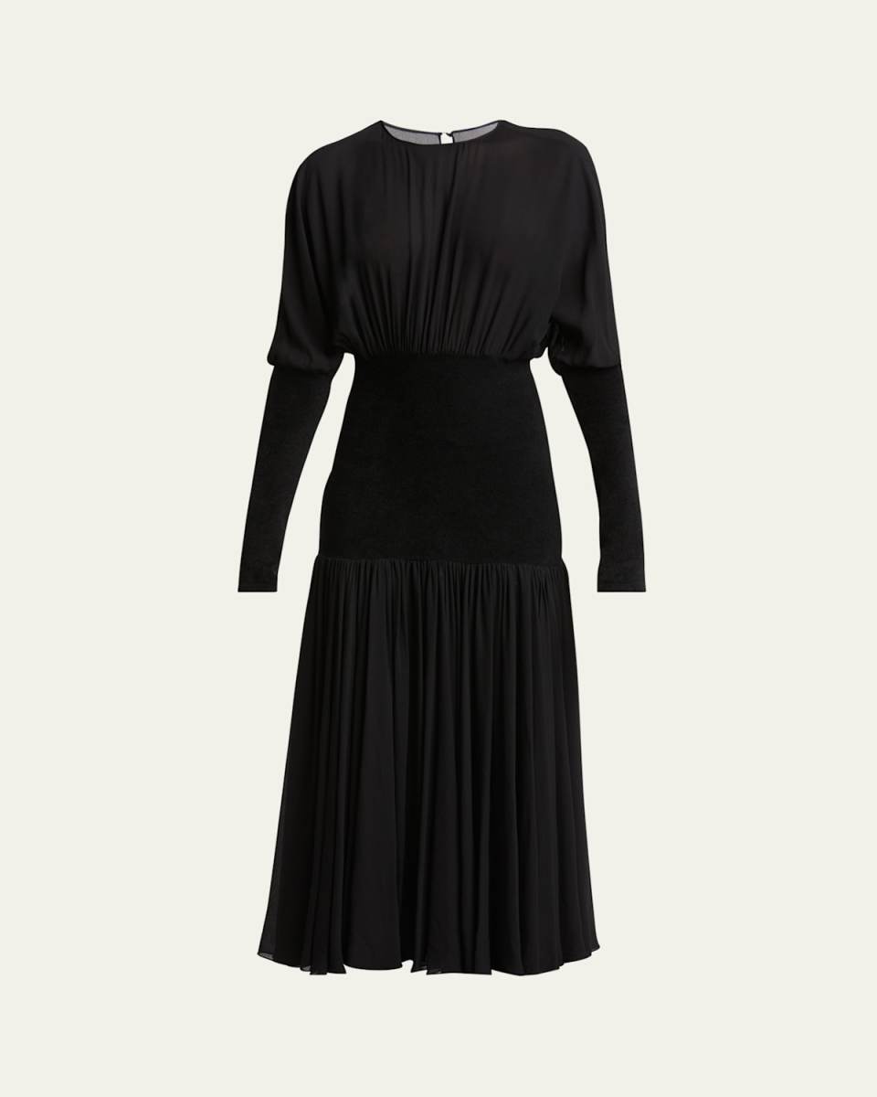 Knit Band Sheer Chiffon Midi Dress